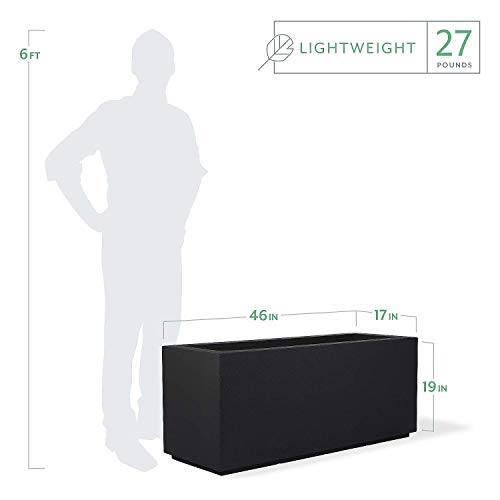 PolyStone Milan Tall Modern Outdoor/Indoor Rectangular Trough Planter, 46\" L X 17\" W X 19\" H, Lightweight, Heavy Duty, Weather Resistant, Polymer Finish, Commercial and Residential (Black)