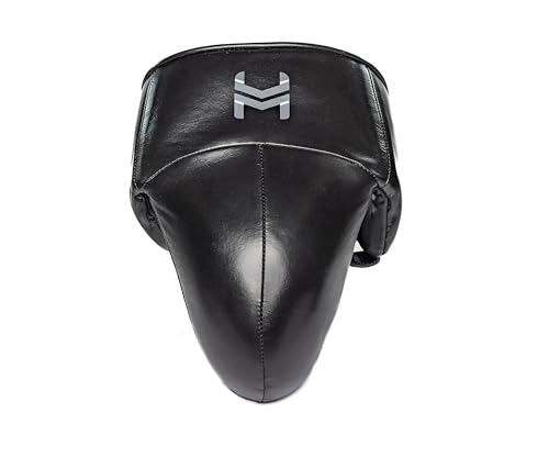 Hit N Move Leather Groin Guard for Boxing, Muay Thai, Kickboxing, and MMA Fighting, Gear for Martial Arts Training, Lightweight Protection for Men, Abdominal Protector for Sparring (Black, S/M)