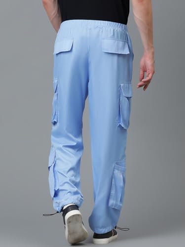 Image of KOTTY Men's Solid Mid Rise Utility Pocket Button Willow Blue Regular Cargo