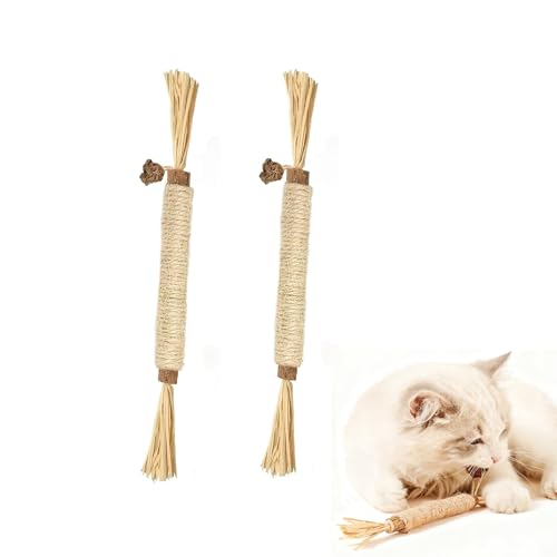 BaraRose 猫 噛むおもちゃ 猫 おもちゃまたたび猫歯磨き 猫運動不足解消グッズ 子猫用噛むおもちゃ 歯磨きおやつ 猫おもちゃ一人遊び 天然安全 無毒 (21cm*木色*2本)