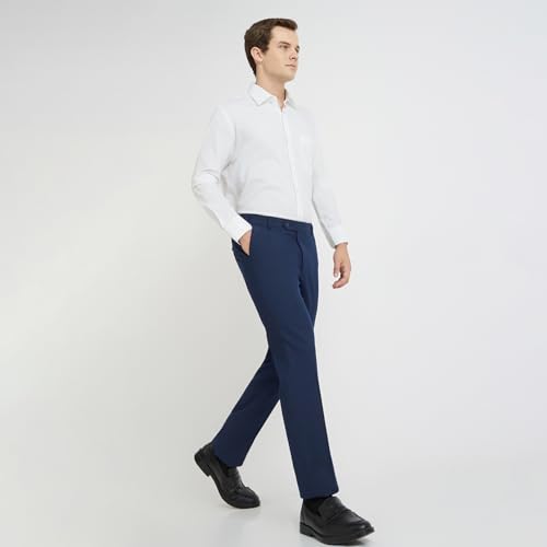 Image of Raymond Men Slim Fit Structure Pattern Polyester Blend Flat Front Formal Trouser