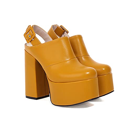 THESHY Women's Platform Chunky High Heel Pumps Round Toe Buckle Up Wedge Fashion Pumps Shoes for Women