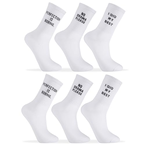 Yamitora 3 Paar Tennissocken Damen Sportsocken 39-42 Baumwollesocken Lustige Socken Spruch Beiläufige Socken Damen Hip Hop Weiß Geschenke