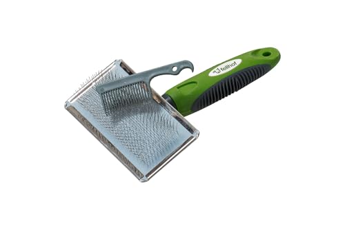 Fellhof Lammfellbürste mit Reinigungskamm und ergonomischem Griff | Pflegebürste für Lammfellprodukte | Sanfte und effektive Fellpflege | Inkl. Baumwoll-Windel