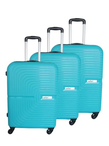 Image of Polypropylene Hard Shell 4 Wheels 360 Degree Safari Trolley Bag for Travel Small+Medium+Large (Teal Green, Set of 3), 70 cm