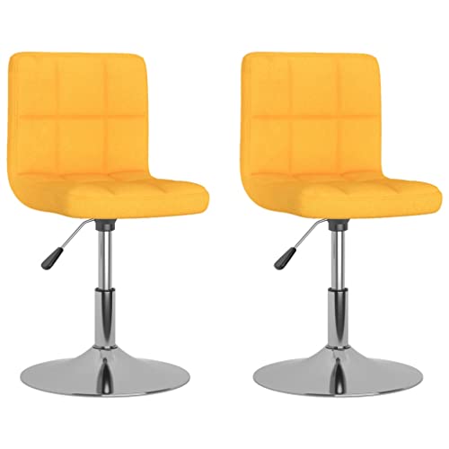 Vorpalize Juego de 2 sillas de comedor giratorias de tela amarilla con estructura de acero cromado, altura regulable, rotación de 360 grados, cómoda silla de comedor para cocina y salón