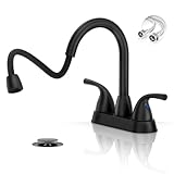 Phiestina Pull Down Sprayer Matte Black 3 Holes Bathroom Faucet，4 Inch Centerset 2 Handle Pull Out Bathroom Sink Faucet with 360 Swivel Spout，Metal Pop-Up Drain and Water Supply Lines,BF04007-B11-MB