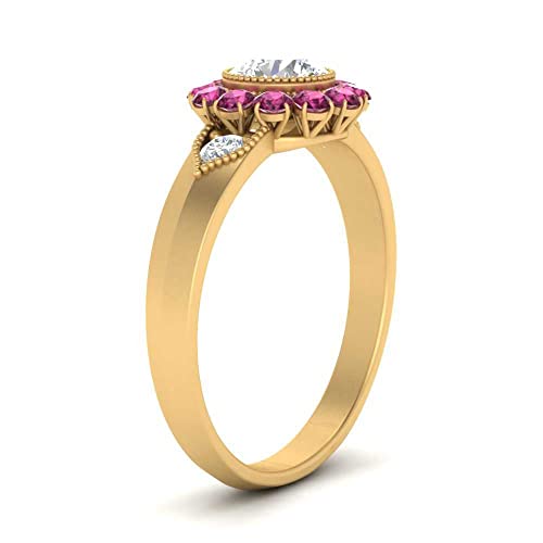 Image of Choose Your Gemstone Victorian Round Antique Engagement Ring Yellow Gold Plated Round Shape Vintage Engagement Rings Minimal Modern Design Birthday Gift Wedding Gift US Size 4 to 12