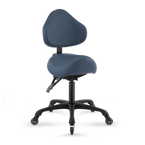 DR.LOMILOMI Pneumatic Swivel Rolling Saddle Stool with Wheels and Back Support for Hair Stylist, Hygienic Clinic Spa Massage, Home, Office - 510 KOA (Queen Blue, Standard)