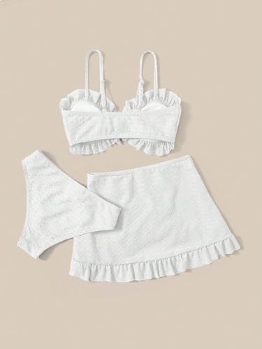 Image of SHENHE Girl's 3 Piece Cute High Waisted Ruffle Trim Swimsuit Bikini Sets with Beach Skirt