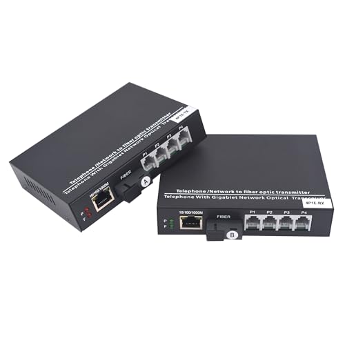 Image of 4 Channel POTS Telephone Gigabit Ethernet Over Fiber Optic Media Converter Extender SC /UPC Singlemode Single Fiber up 20Km,Support Called id Ring and Fax No Delay A Set