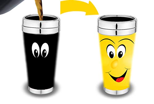 Magic Coffee Mugs Travel Mug Heat Sensitive Color Changing Stainless Steel Coffee Mug | Funny Coffee Cup | Funny Smiley Face Thermos 16-ounce