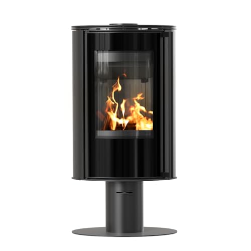KRATKI Kaminofen Erik mit Sockel 5,5 kW – Holzofen Stahl Ø150 mm schwarz – ECODESIGN, BImSchV 2 – saubere Verbrennung, effiziente Wärme mit TERMOTEC, Moderne Optik, regulierbare Luftzufuhr