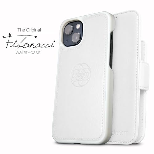 Image of dreem Fibonacci Compatible with iPhone 14 Plus Wallet case / 2-in-1 Shockproof case and Detachable Vegan Leather Folio, MagSafe Compatible, RFID Protection [White]