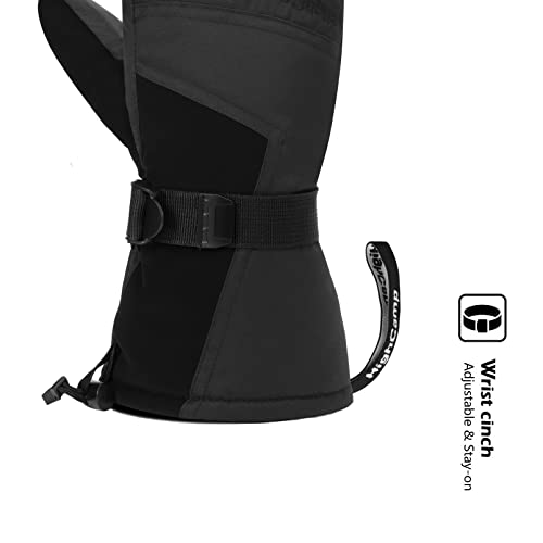 Highcamp Men Winter Snow Ski Mittens,Insulated Waterproof Warm Mittens For Cold Weather Skiing、Snowboarding (Black,L) #TOP2