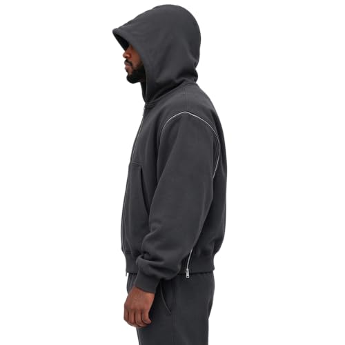 Mens Hooded Sweatshirt Oversized Light Fleece Zip Up Jackets Fall Outfits - image 5