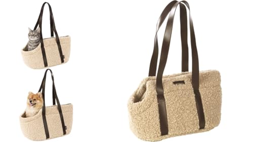 Hundetasche - Tragetasche Pookie Beige – 50x24x26cm – Fleece mit Schaum – Handwäsche – Sicherheitsleine – Abnehmbarer Boden – Aufbewahrungstasche