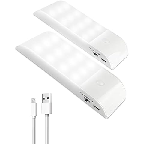 2023 Newest Motion Sensor Lights Indoor, Cupboard Lights USB Rechargeable Night Light with 3 Modes (AUTO/ON/OFF), Easy Stick,with Tape and Magnet for Cupboard,Stair, Hallway, Kitchen, Wardrobe,2 Pack Cover