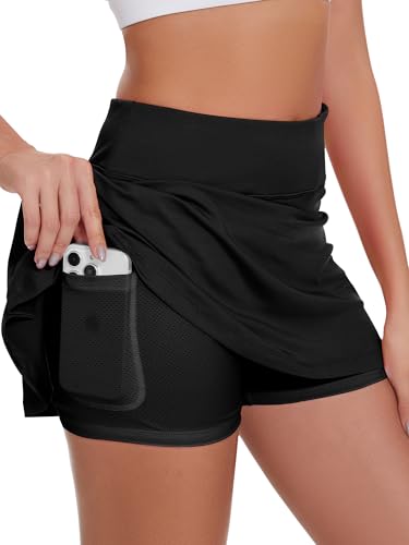 Image of Ibeauti Womens Back Pleated Athletic Tennis Skorts Golf Skirts with 3 Pockets Mesh Shorts for Running Active Workout