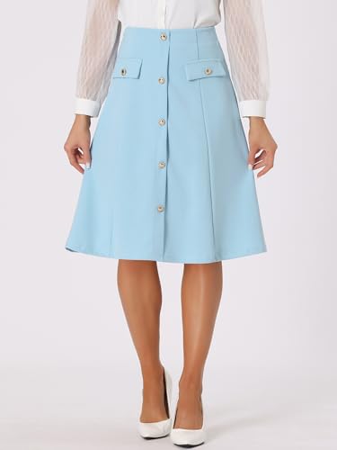 Allegra K Women's A-Line Button Front Work Formal Knee Length Skirt3