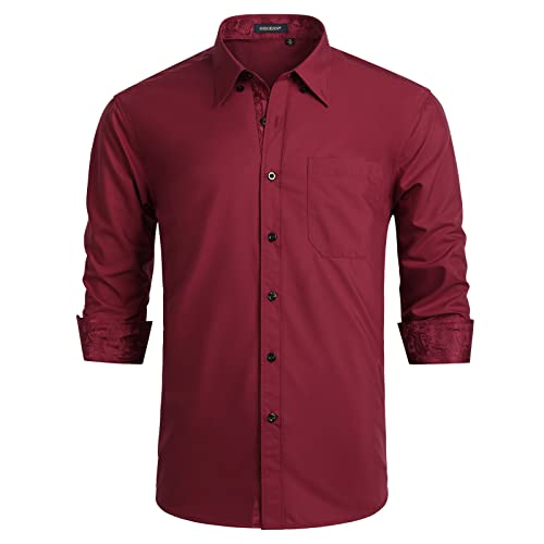 Image of HISDERN Mens Dress Shirts Long Sleeve Button Down Casual Shirts for Men Inner Contrast Formal Business Tuxedo Wedding Shirt