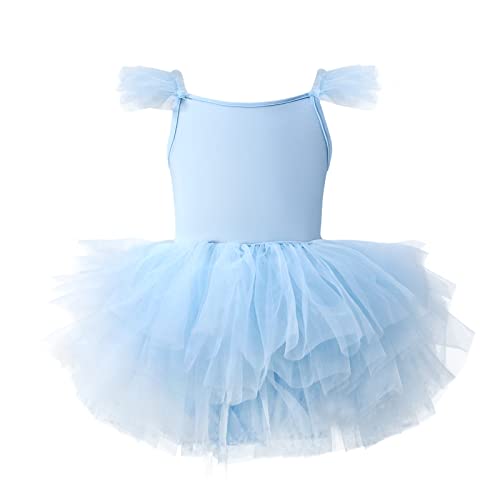 Image of Girls Dance Tutu Dresses Ruffle Sleeve Snap Crotch Ballet Leotards