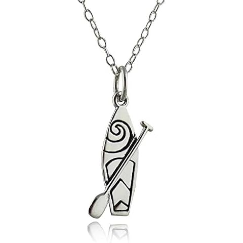 Sterling Silver Small SUP Stand Up Paddle Board Charm Necklace, 18" Cable Chain, Paddleboarding Cover