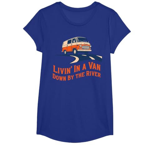 Livin' in A Van Down By The River T-Shirt, Girls, Royal Blue, Large