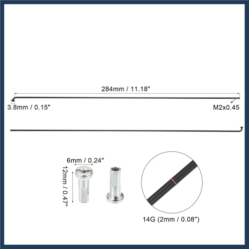 INFINAUTO 12 Pcs 14G J Bend 284mm x 2mm Bike Bicycle Spokes with Nipples Steel Black Stylish Design