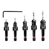 URPIZY Senkbohrer Für Holz, 5Er-Pack, Verstellbarer Pilotbohrer Mit Sechskantschaft, Bohrt Und Senkt In Einem Für Schrauben Der Größen #5 Bis #12(A)