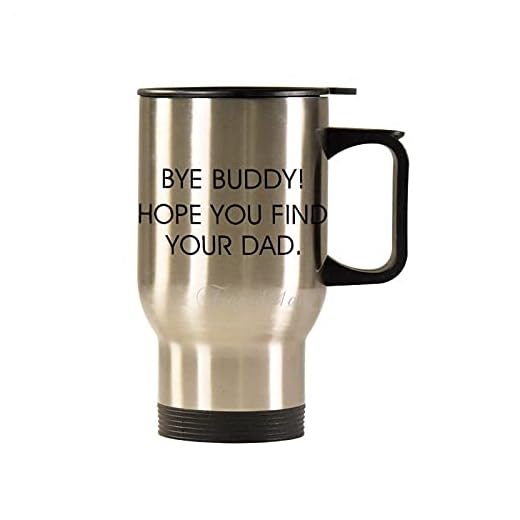 414 ml kaffemuggar med handtag - Bye Buddy! Hope You Find Your Dad, resemugg i rostfritt stål kaffekopp för varma och kalla drycker, silver