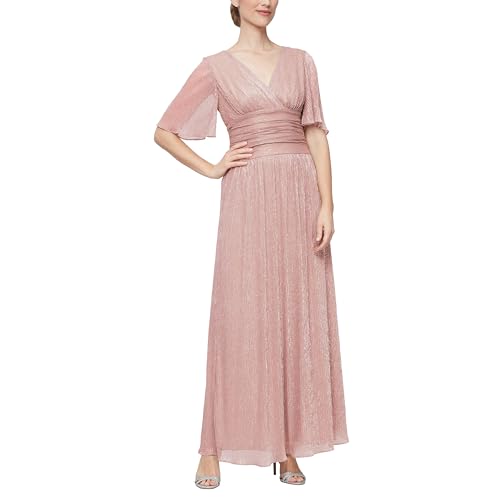 S.L. Fashions Women's Long A-line Mother of The Bride Dress with Ruched Waist (Petite and Regular Sizes)