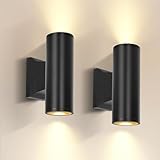 Aigostar Outdoor Wall Lights Mains Powered, Up and Down Outside Lights, IP65 Waterproof GU10 Porch Light Max 35W, LED Outdoor Wall Lamp Aluminium Front Door Light Black 2 Pack - Image 1