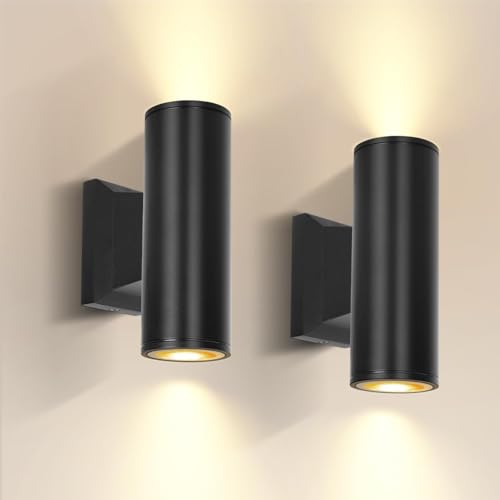 Aigostar Outdoor Wall Lights Mains Powered, Up and Down Outside Lights, IP65 Waterproof GU10 Porch Light Max 35W, LED Outdoor Wall Lamp Aluminium Front Door Light Black 2 Pack