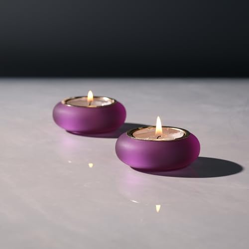 ICNBUYS Lot de 2 photophores décoratifs Faits à la Main en résine avec Finition Violette Mate pour apaiser l'aspect terreux, 6,6 cm de diamètre résine