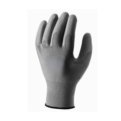Image of Grey PU Coated Safety Gloves - Lightweight Nylon Shell, High Precision Grip & Breathable Work Gloves for Electronics Assembly, Gardening & DIY (Pack of 5 Pairs, Unisex)
