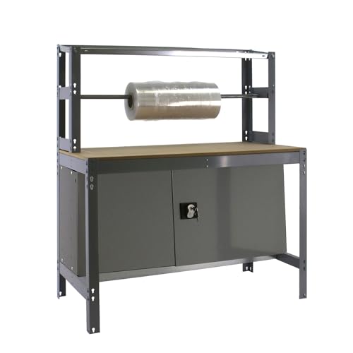 Simon Rack Banco de Trabajo Taller, Capacidad Carga 400 kg, 1445x910x760 mm, Mesa de Trabajo, Guarda Herramientas, Gris/Madera - BT4