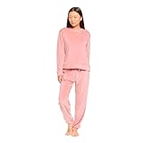 TRAMAS+ Pijama de Mujer Terciopelo Super Soft, Pijama Largo de Invierno, Conjunto de Camiseta de Manga Larga y Pantalón Largo con Cintura Ajustable - L, Rosette
