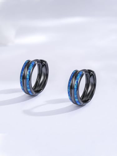 Blue Opal Earrings for Women Hypoallergenic 925 Sterling Silver Opal Huggie Earrings Black Earrings Jewelry Gifts for Men Sensitive Ears3