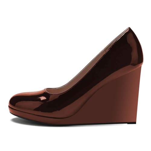 miss left Women Classic Rounded Closed Toe High Heel Pumps Slip On Wedges Heeled Shoes for Formal Office Working Daily Size 4-16 US2