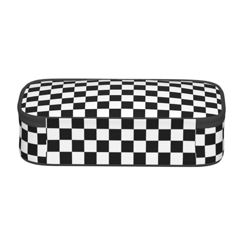 Image of Black White Checkered Pencil Case Organizer Big Capacity Pencil Pouch Stationery With Zipper School Supplies Pencil Bag For Girls Boys Office