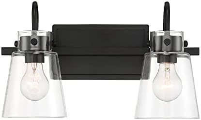 Designers Fountain Inwood 2-Lights Vanity Light Fixture, 16 Inch Wall Mount Sconce for Bathroom, Bedroom or Mirror, Black, D214M-2B-MB