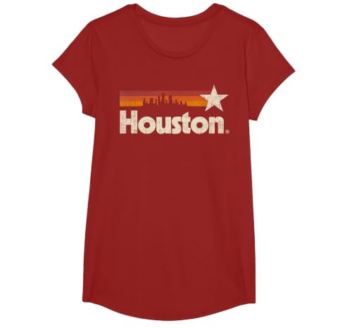Vintage Houston City - Texas T-Shirt Houston Strong Stripes T-Shirt, Girls, Cranberry Red, Small
