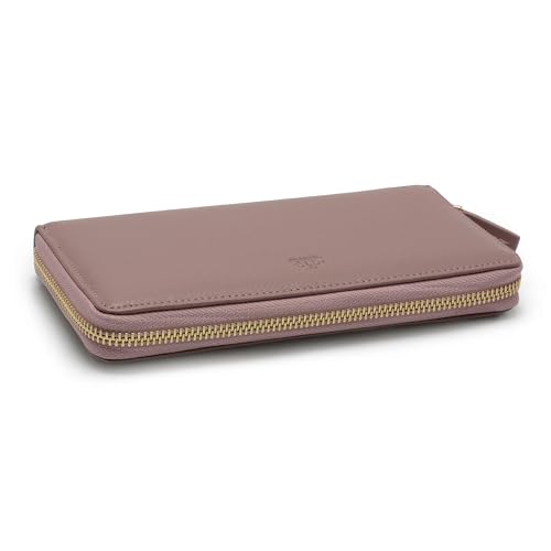 2R Mulberry Leather Zipper Wallet, Long Style, Pink2