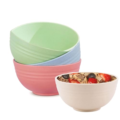 Cereal Bowls (Set of 4) – 24oz Large Capacity, Lightweight Plastic Bowls for Breakfast, Snacks, Salad & Pasta – Microwave & Dishwasher Safe, Ideal for Travel, Picnic, Camping