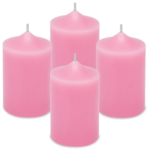 Set of 4 2x3 Inch Pink Pillar Candles Small Unscented Dripless Solid Pastel Colored Cylinder Column Candles for Home Party Holiday Dinner Table - 24 Hour Burning Time