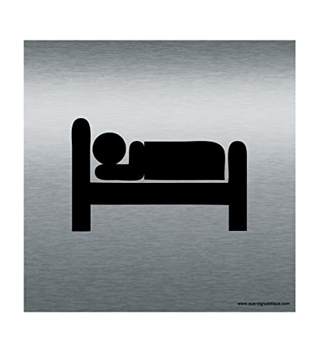 AUA SIGNALETIQUE - Plaque de porte Aluminium brossé imprimé AluSign - Double Face adhésif au dos (130 x 130 mm, Chambre)