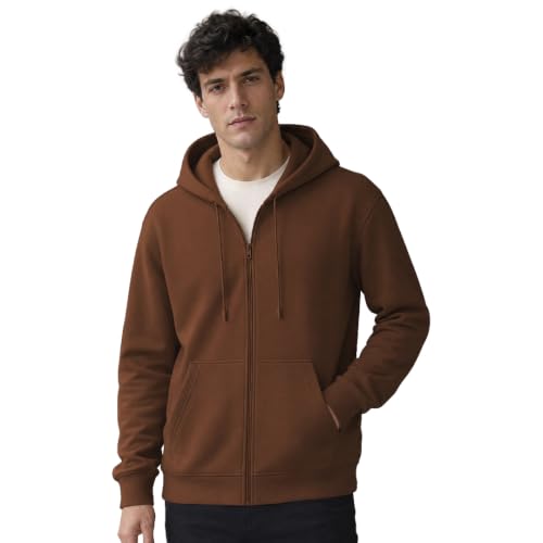 Image of Nobero Classic Zipper Hoodie for Men | Zip Up Hoodies for Men | Regular Fit | Full Zip Closure | Drawstring Hood | Zipped Hooded Sweatshirt | Cotton Rich Zipper Fleece Hoodie