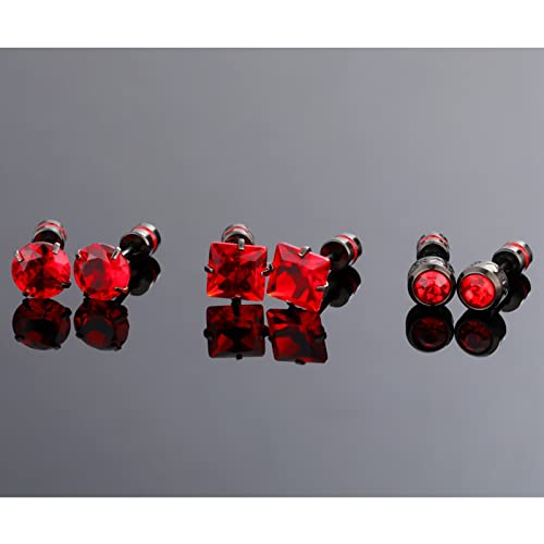 5 Pairs Colorful Screw Back Of Earrings Cz Titanium Studs For Women Men,20G 6Mm Surgical Steel Hypoallergenic Screw On Double Sided Barbell Stud Earring For Sensitive Ears (Red Cz) #TOP6