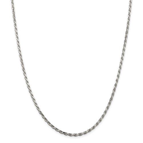 Solid 925 Sterling Silver 2.5mm Diamond-cut Rope Chain Necklace - with Secure Lobster Lock Clasp